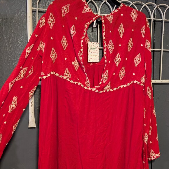 BNWT Free People Red with Cream Embroidery Dress. Size S - Picture 5 of 6